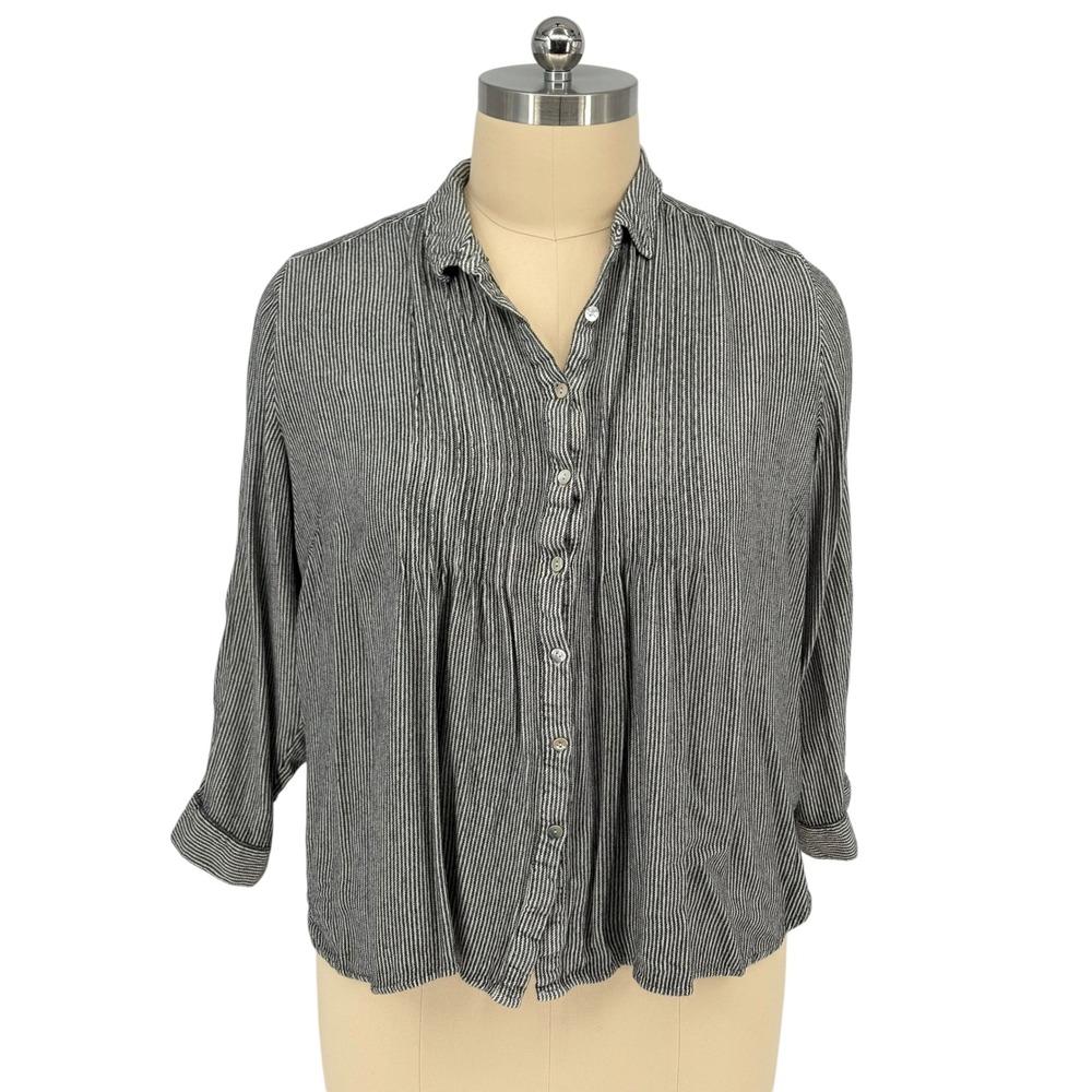 Jane and Delancey Button Down Blouse Black White Striped 100% Rayon 3X